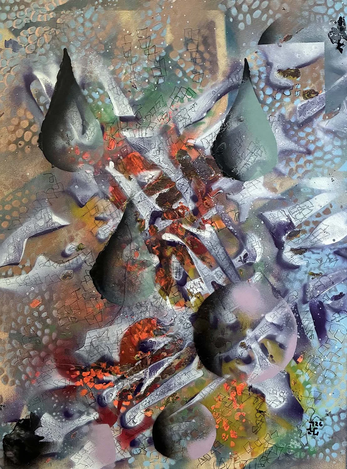  Crossing Energies  Acrylic enamel & ink on paper 11x14