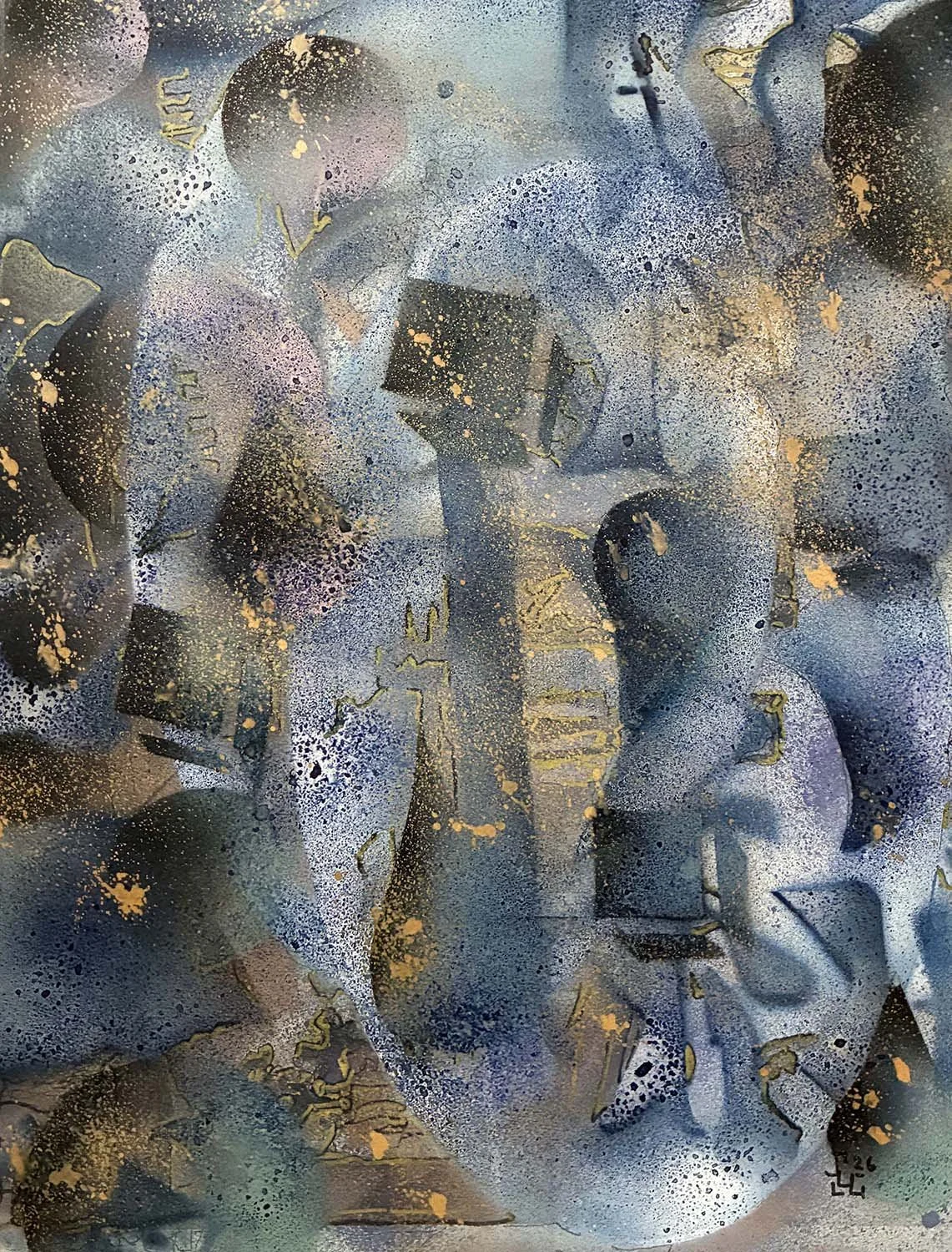  Among Friends  Acrylic enamel & ink on paper 16x20
