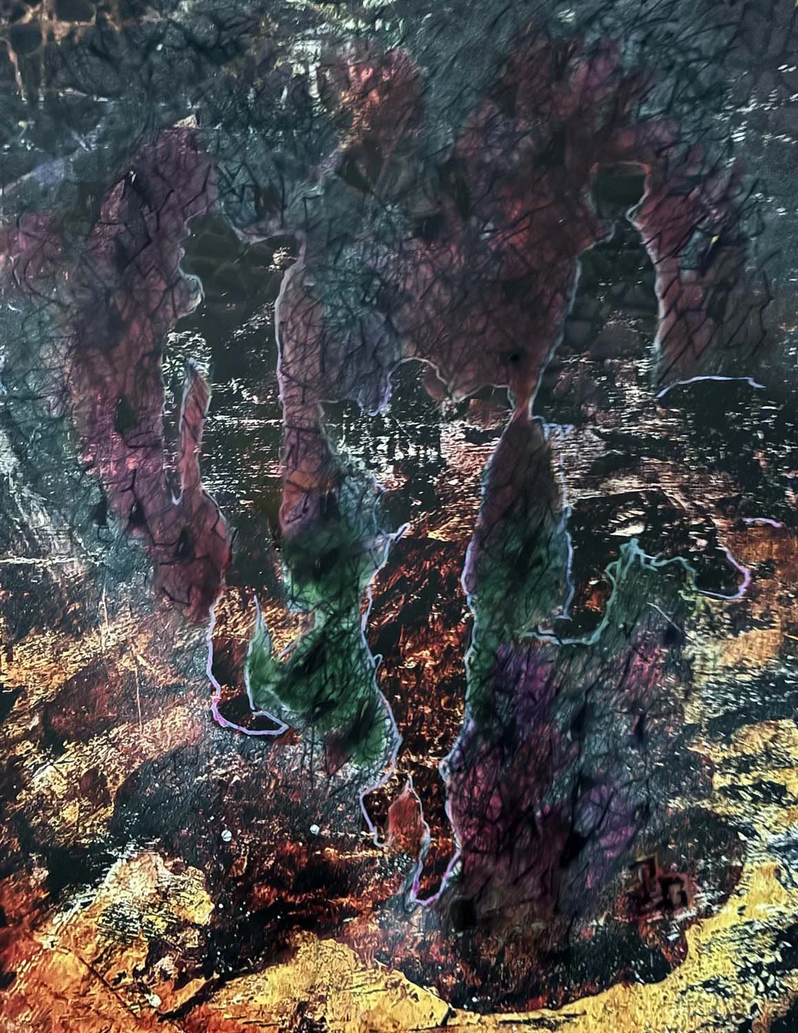  Catching Up  Acrylic enamel & oil on paper 11x14