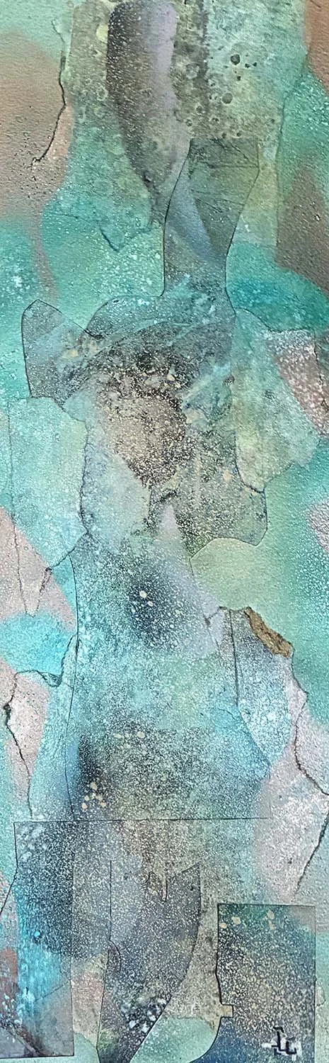  Aquatic Spree  Painted paper collage 12x30