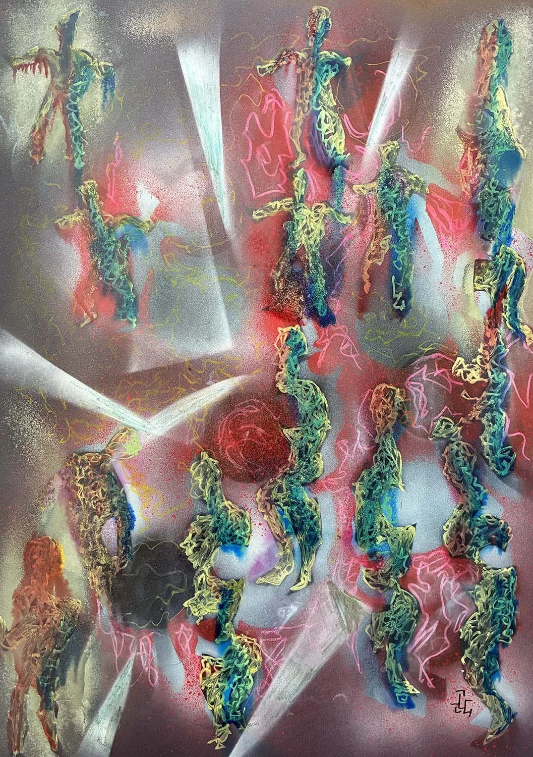  Dividing the Scene  Mixed media on paper 14x18