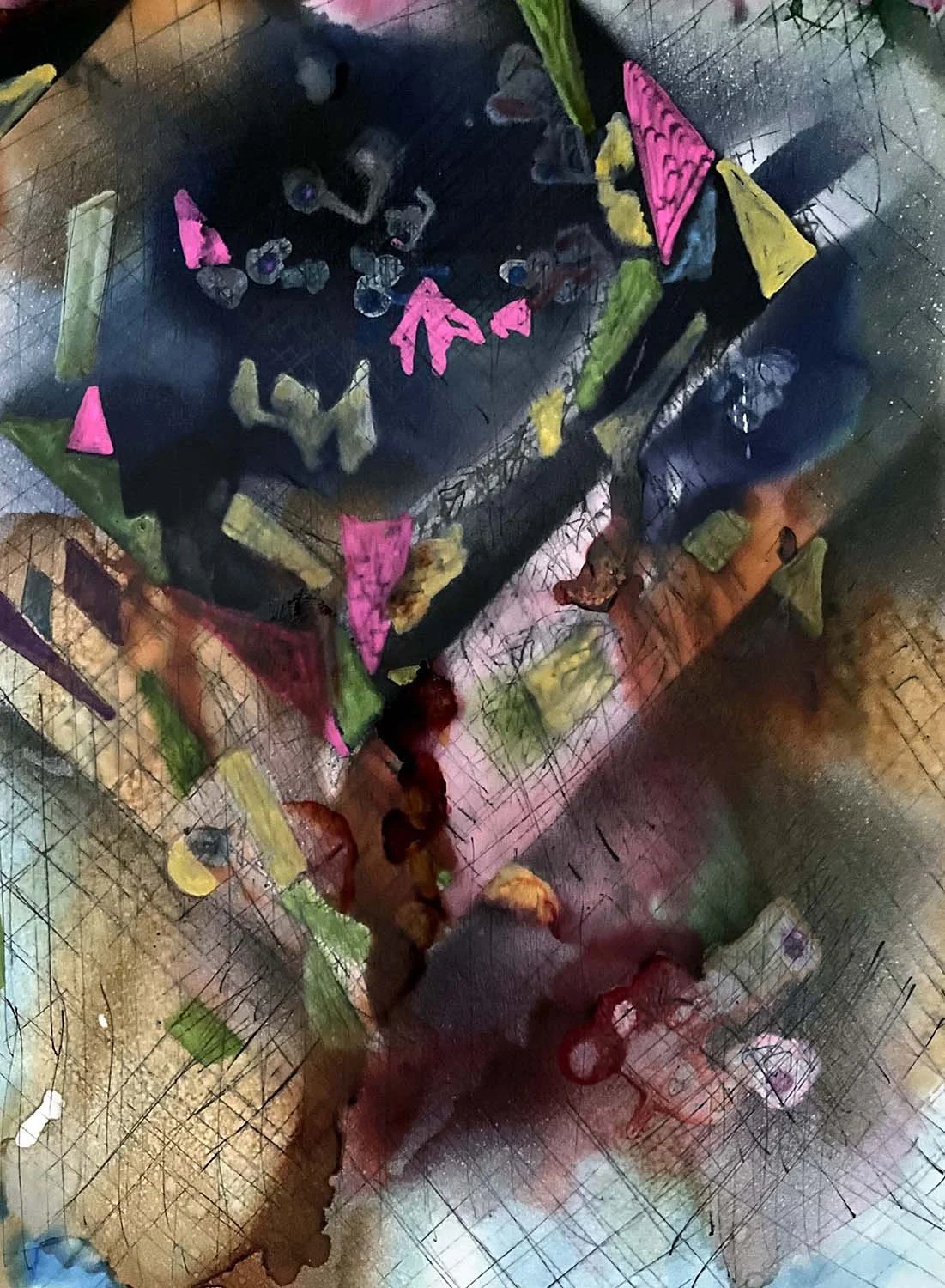 Numerical Fortress  Acrylic enamel and ink on paper 11x14