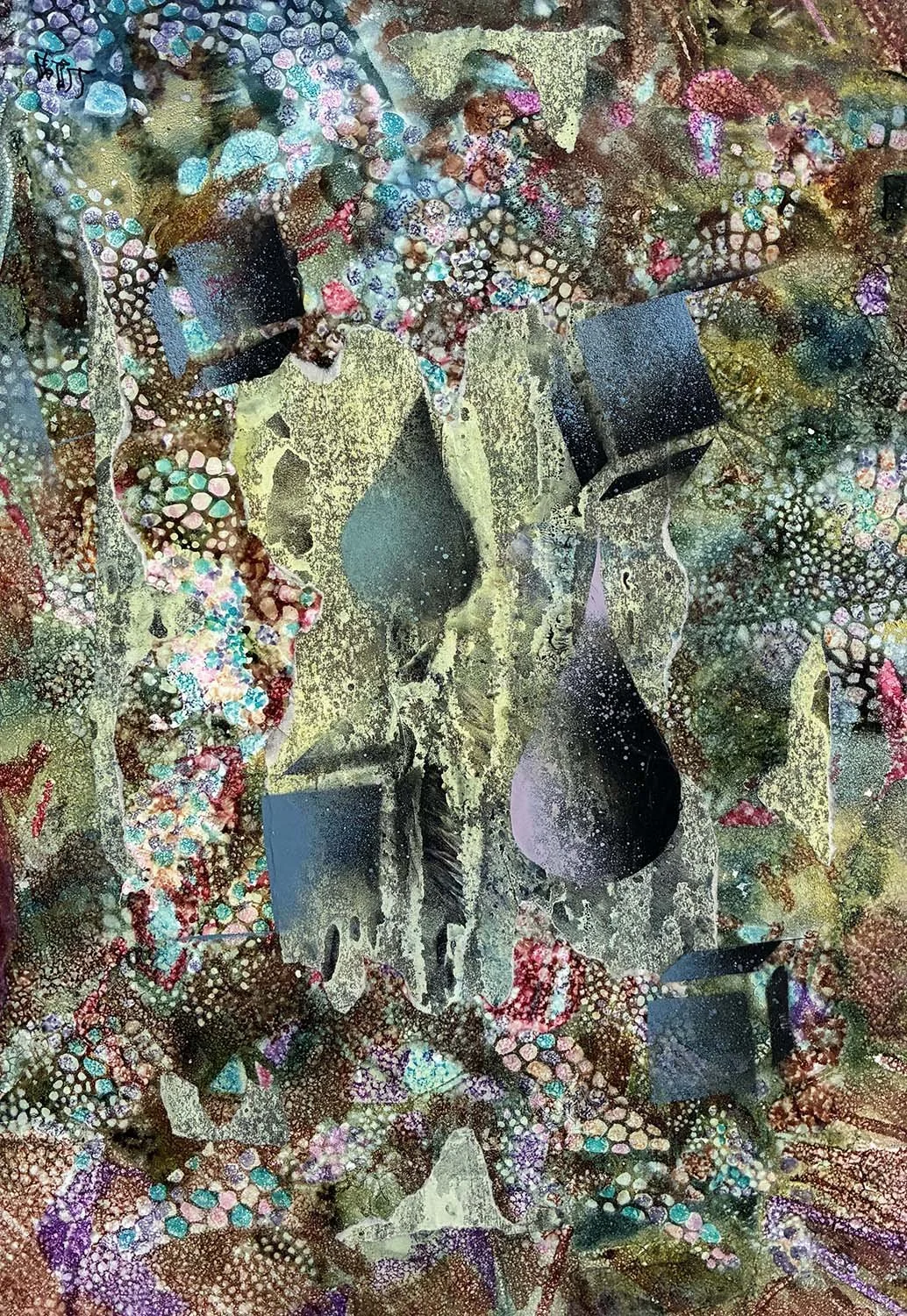  They're Here  Painted paper collage 18x24