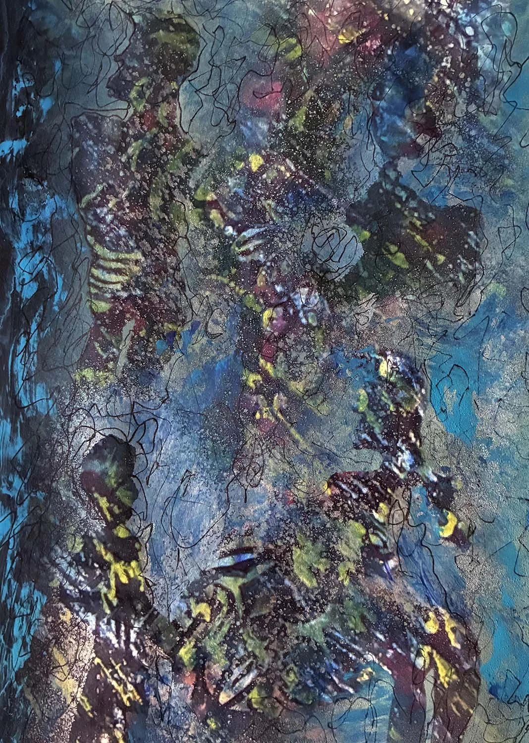  The Game  Acrylic enamel, oil & ink on paper 8x11