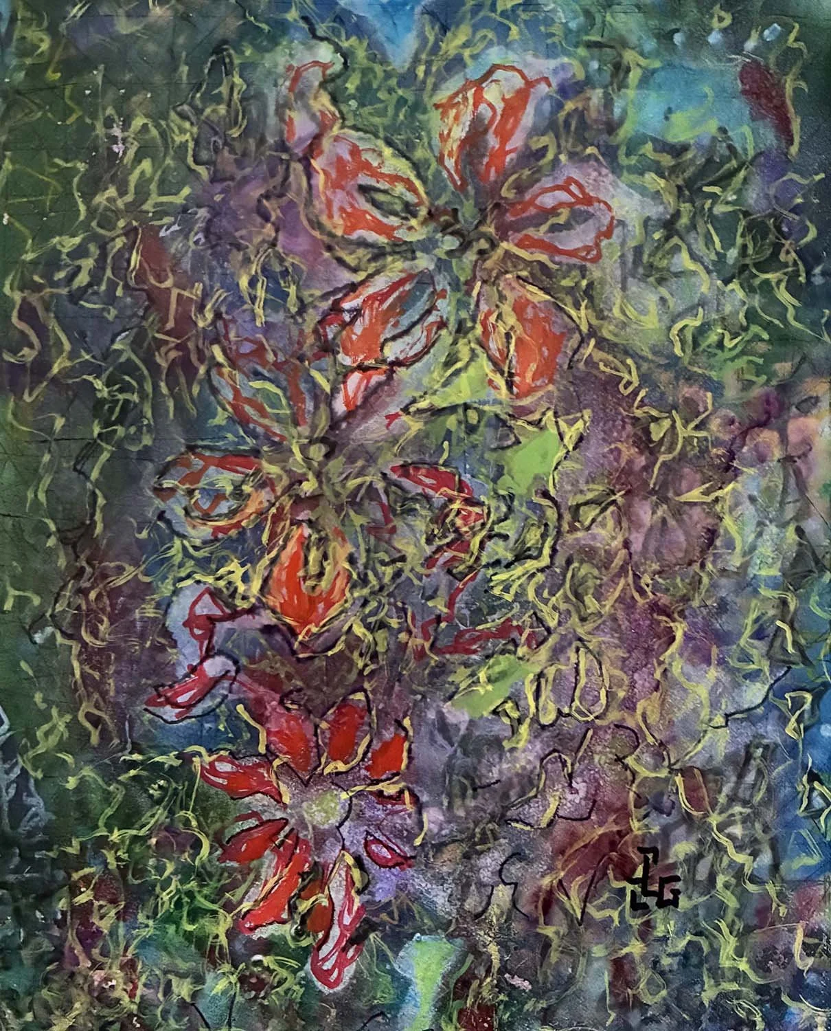  Floral Holiday  Acrylic enamel & oil on paper 8x11