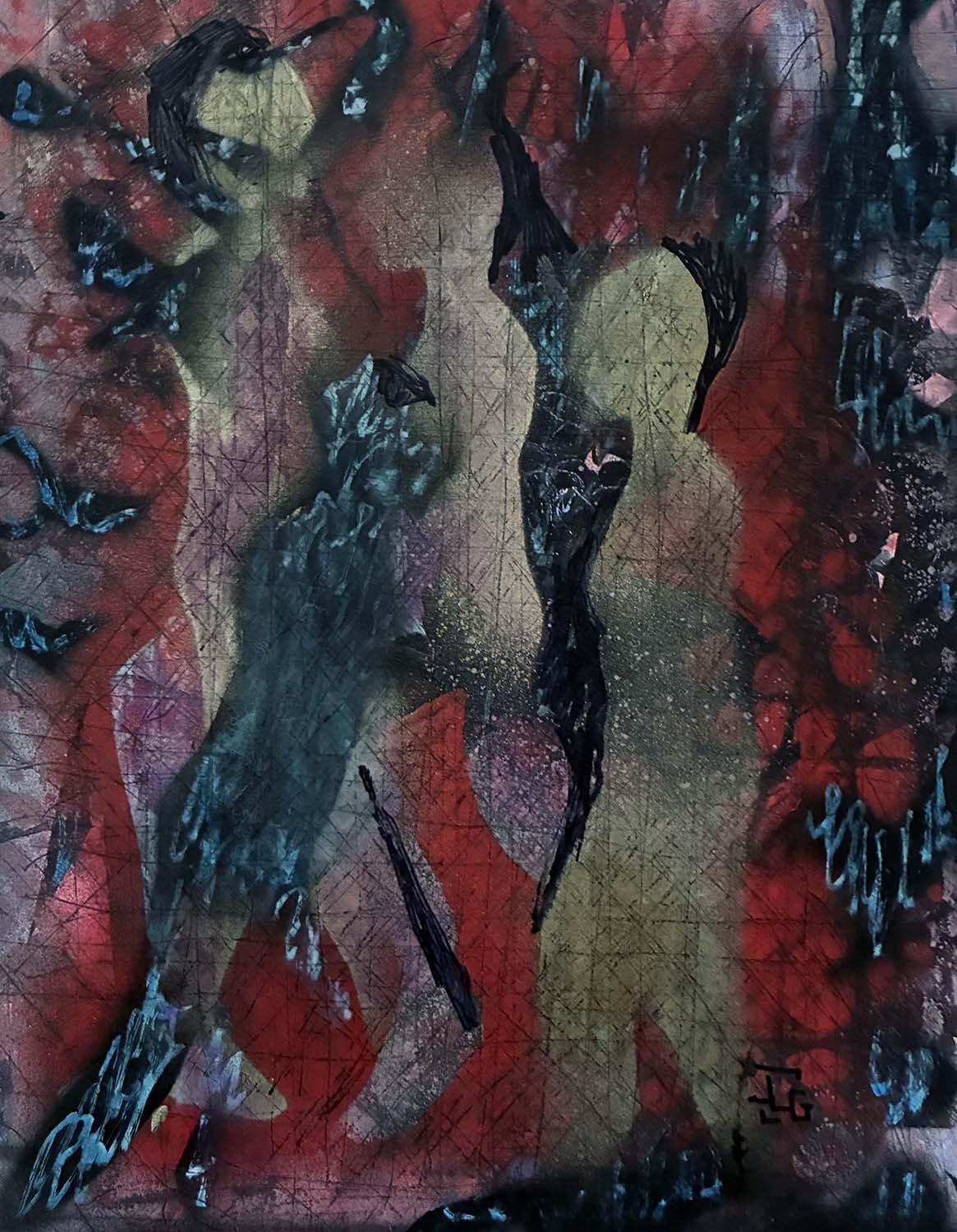  Leaning Against  Mixed media on paper 11x14