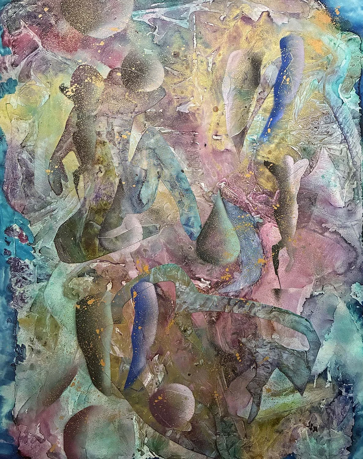  Floating in Time  Painted paper collage 20x24