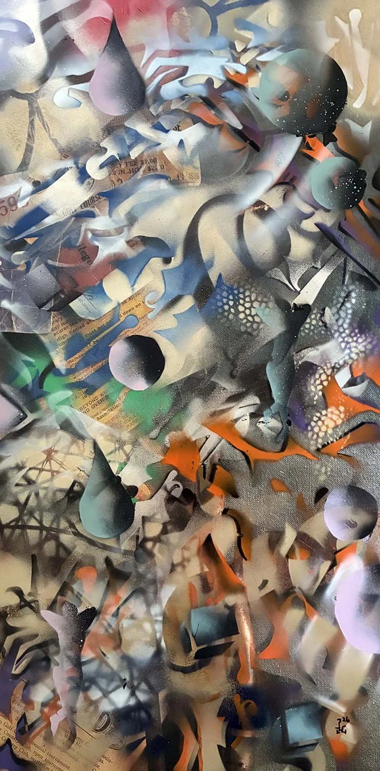  Exchange  Acrylic enamel & ink on paper 16x30