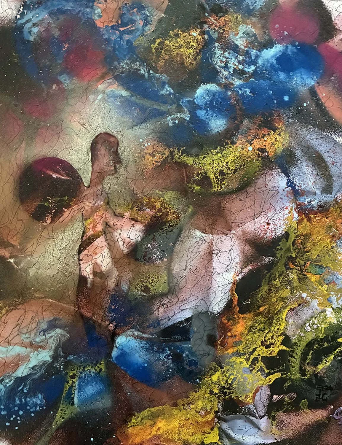  The Climb  Acrylic enamel, oil & ink on paper 16x20