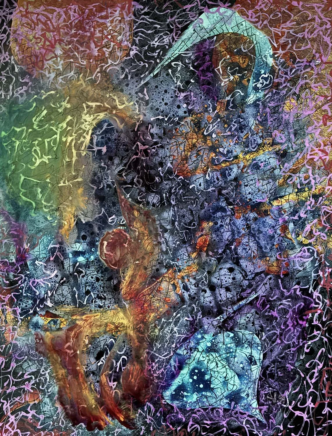  Worship  Acrylic enamel, ink & oil on paper 11x14