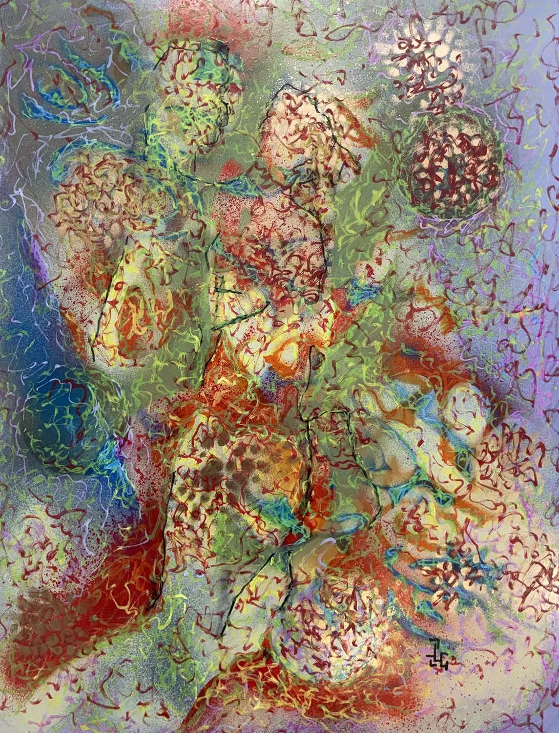  Close Embrace  Acrylic enamel & ink on paper 14x18