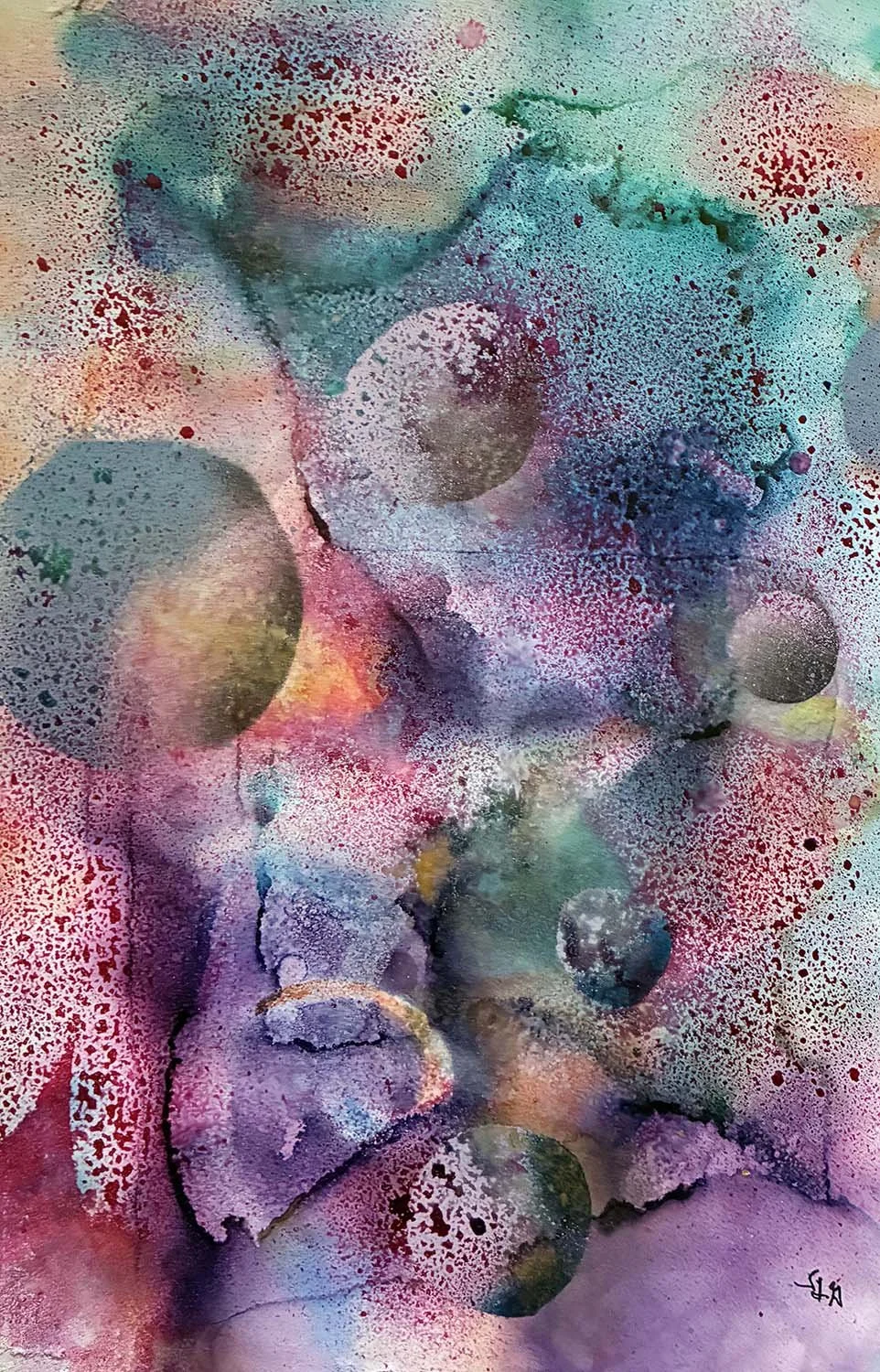  Spatial Energy  Acrylic enamel & ink on paper 14x18