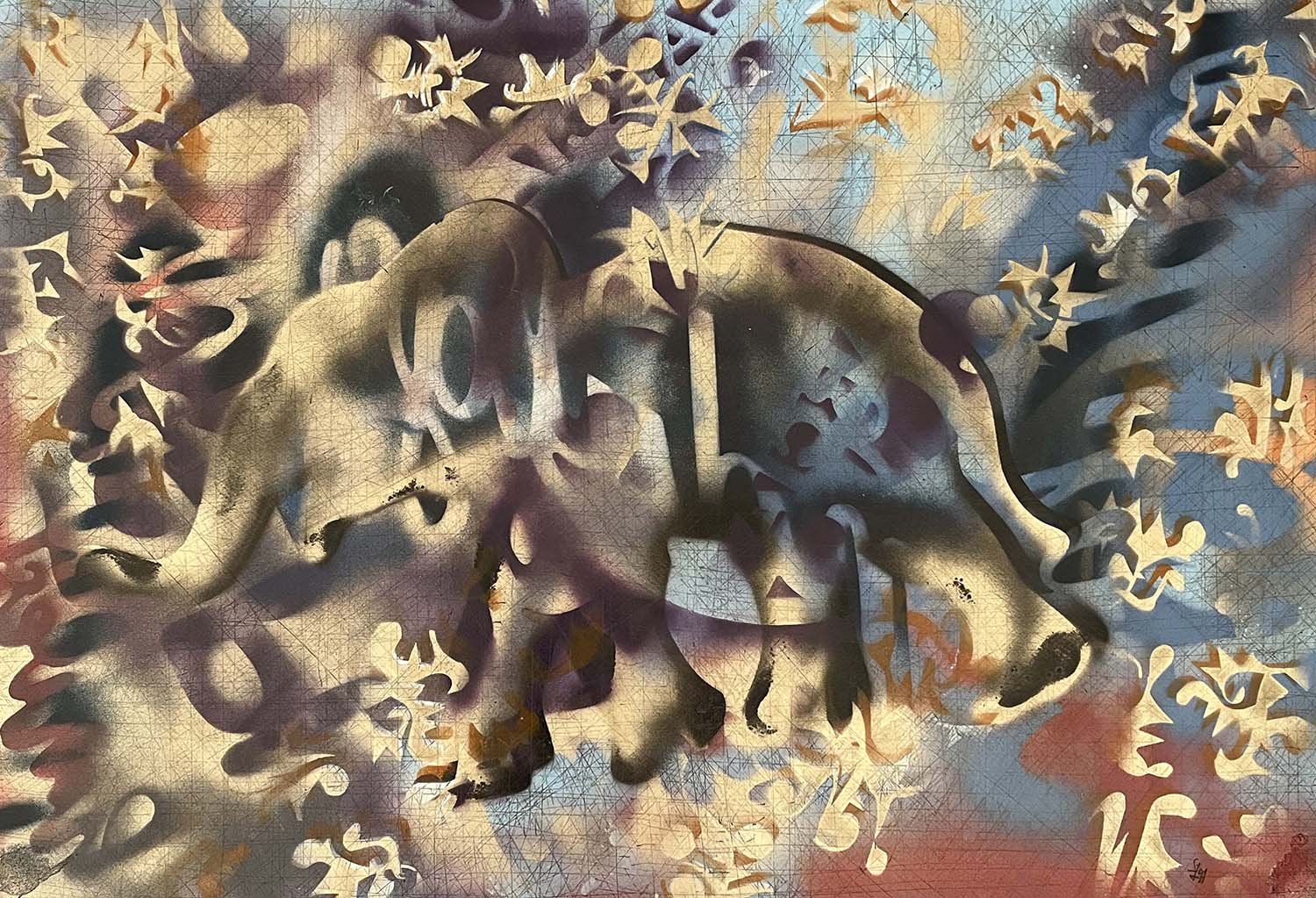 Elephant Painted paper collage 24x36