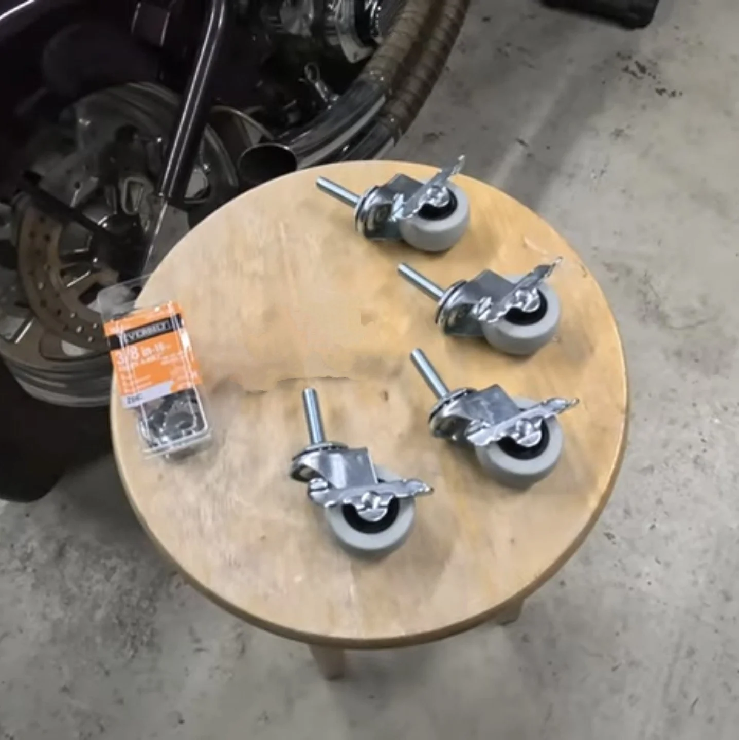 Caster wheels used to make the shop press easier to move around the workshop.