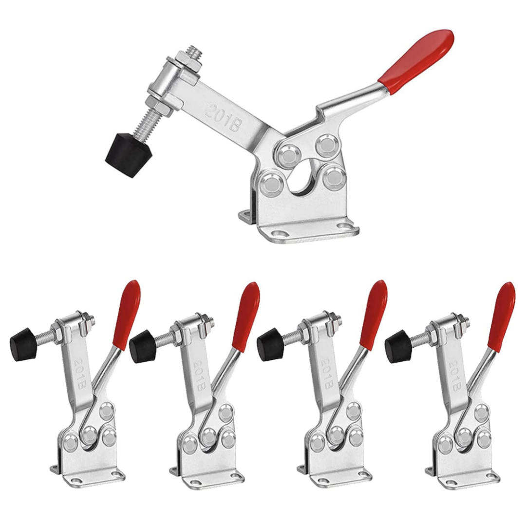 Adjustable toggle clamp used for securing a knife to the wooden vise.