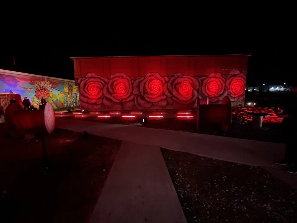 Mural wall &amp; outdoor art at night | The Knowlton