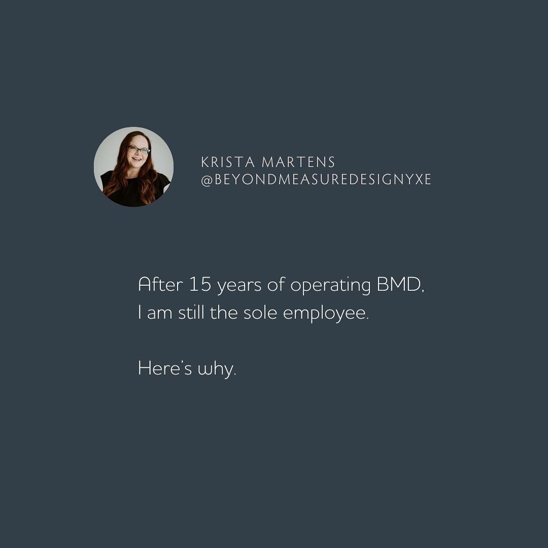 I am still the sole employee of BMD. Here&rsquo;s why. ✨

I have zero desire in spending my days managing staff. As an introvert, days on end filled with meetings wear me out and stifle my creativity. I need space for inspiration. 

I adore working o