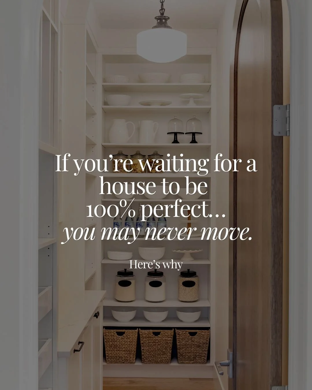 Stop looking for the perfect house. Start looking for the right lifestyle fit.⁠
⁠
Because the reality is: no house is perfect⁠
⁠
The goal is usually:⁠
&bull; 80% things you genuinely love⁠
&bull; 10% things you can change over time⁠
&bull; 10% things