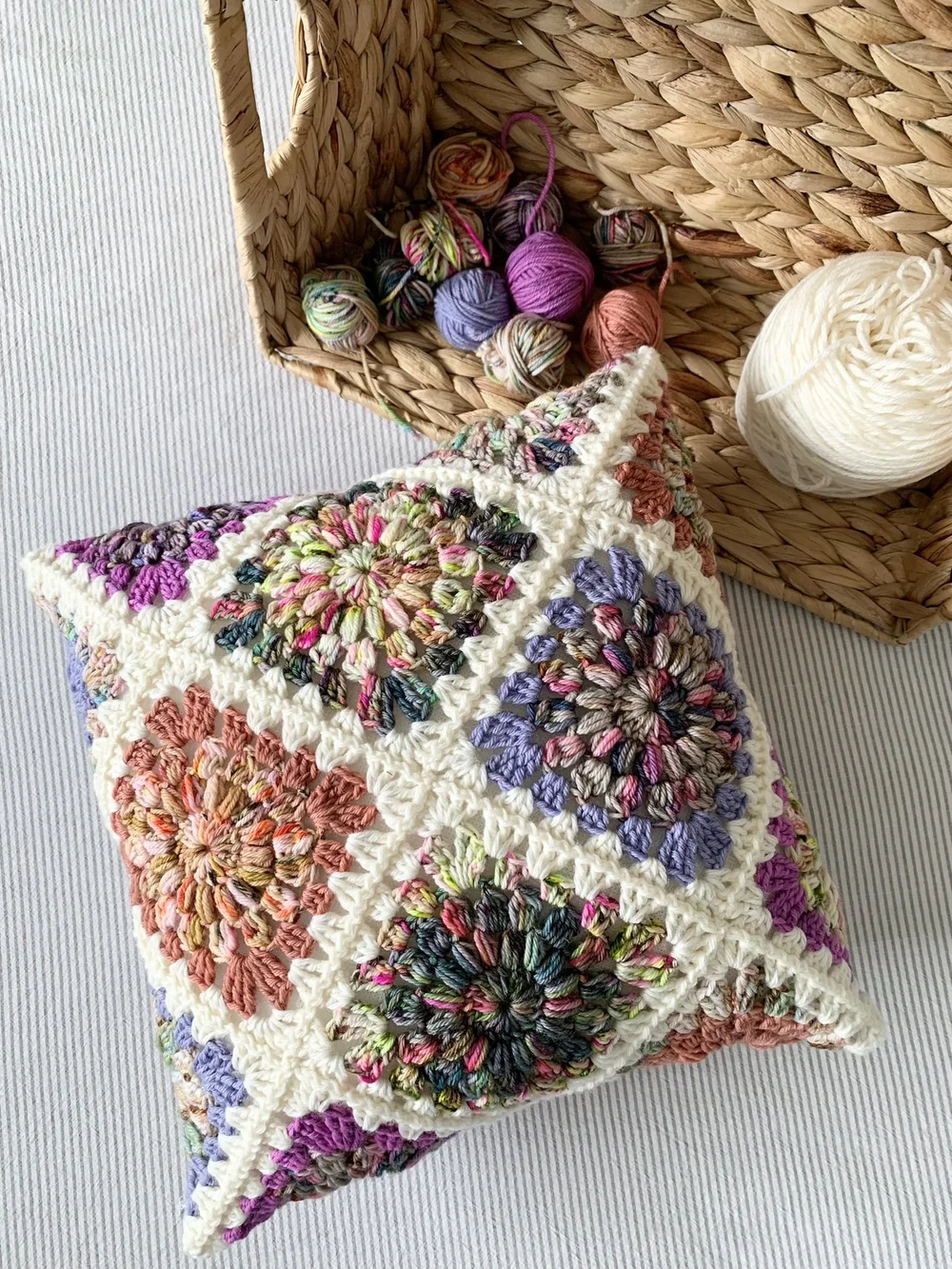 Hygge Burst Granny Square Pillow Pattern x Wildflower Collection by Hue ...