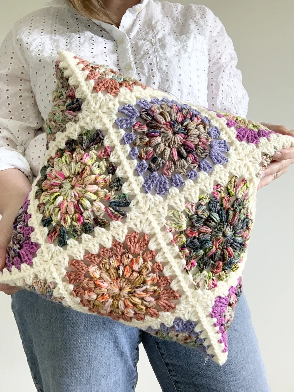 Hygge Burst Granny Square Pillow Pattern x Wildflower Collection by Hue ...