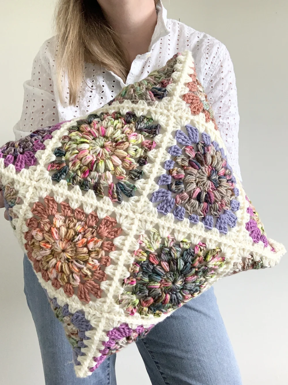 Hygge Burst Granny Square Pillow Pattern x Wildflower Collection by Hue ...