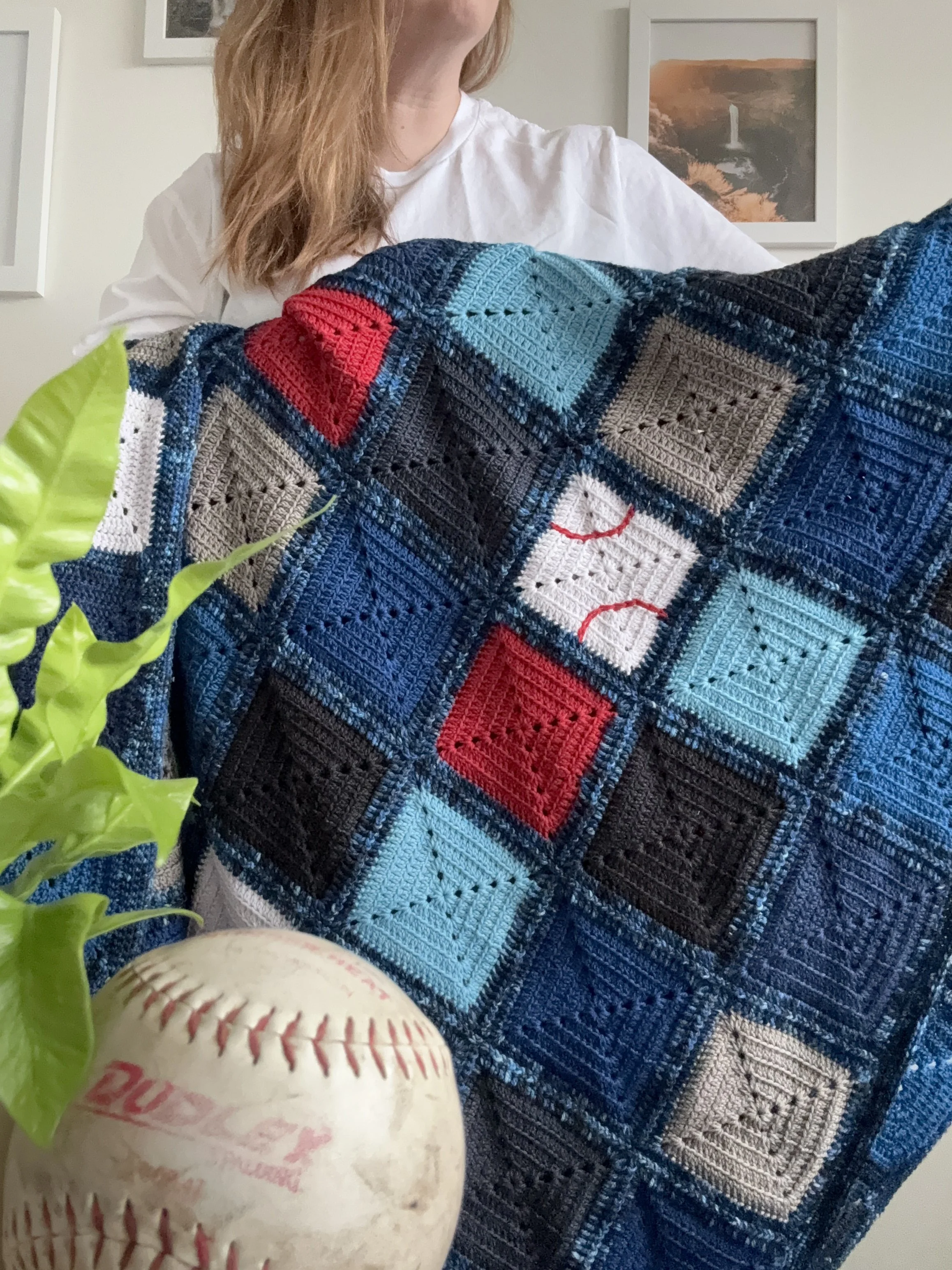 Batter Up Baseball Granny Square Blanket Pattern x Lights Up, Let’s Go Collection by The Frosted Stitch