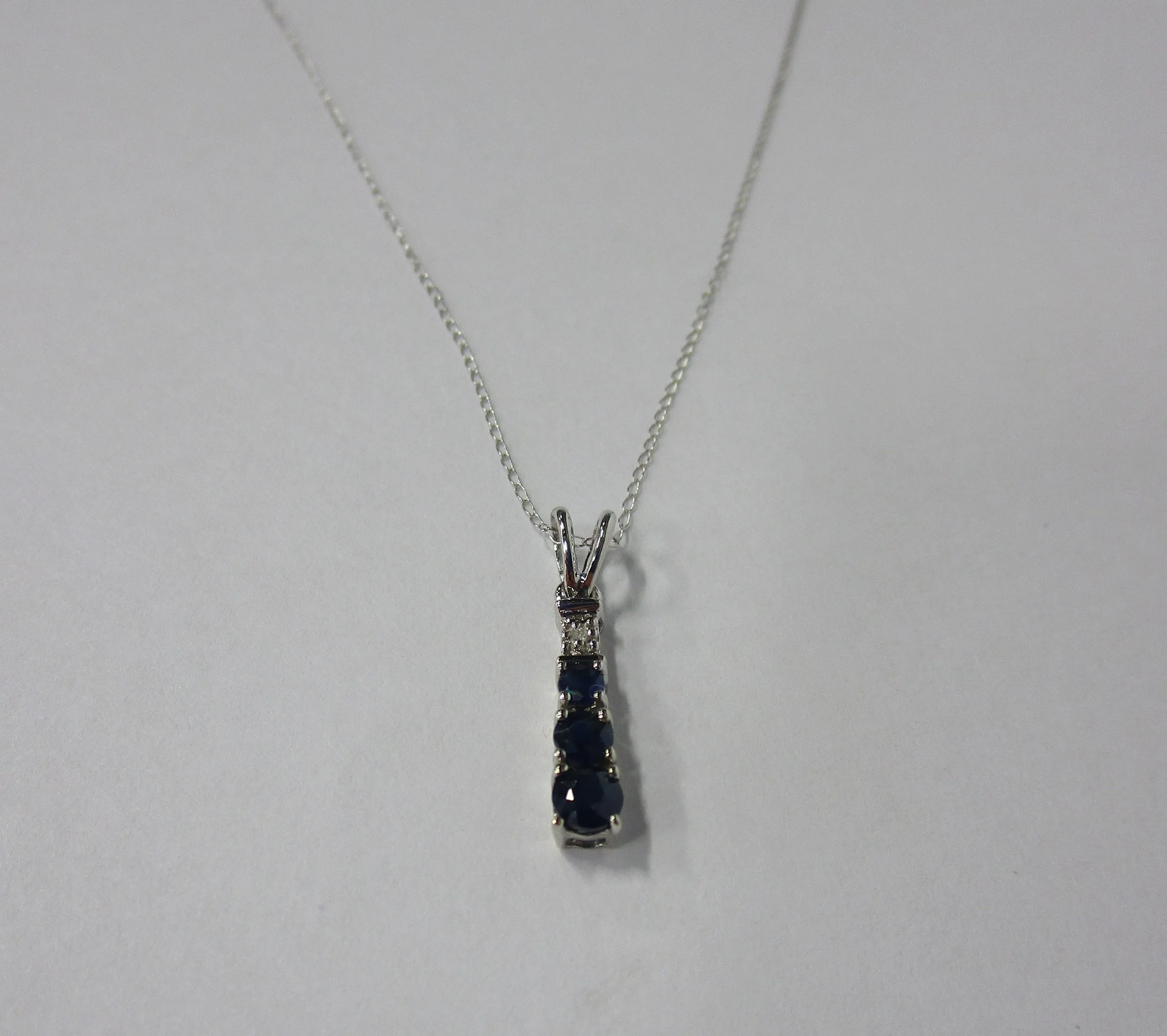 NECKLACE W/ PENDANT 10kt White Gold  1.0 GR 18" Necklace W/ Sapphire & Diamond Pendant.
