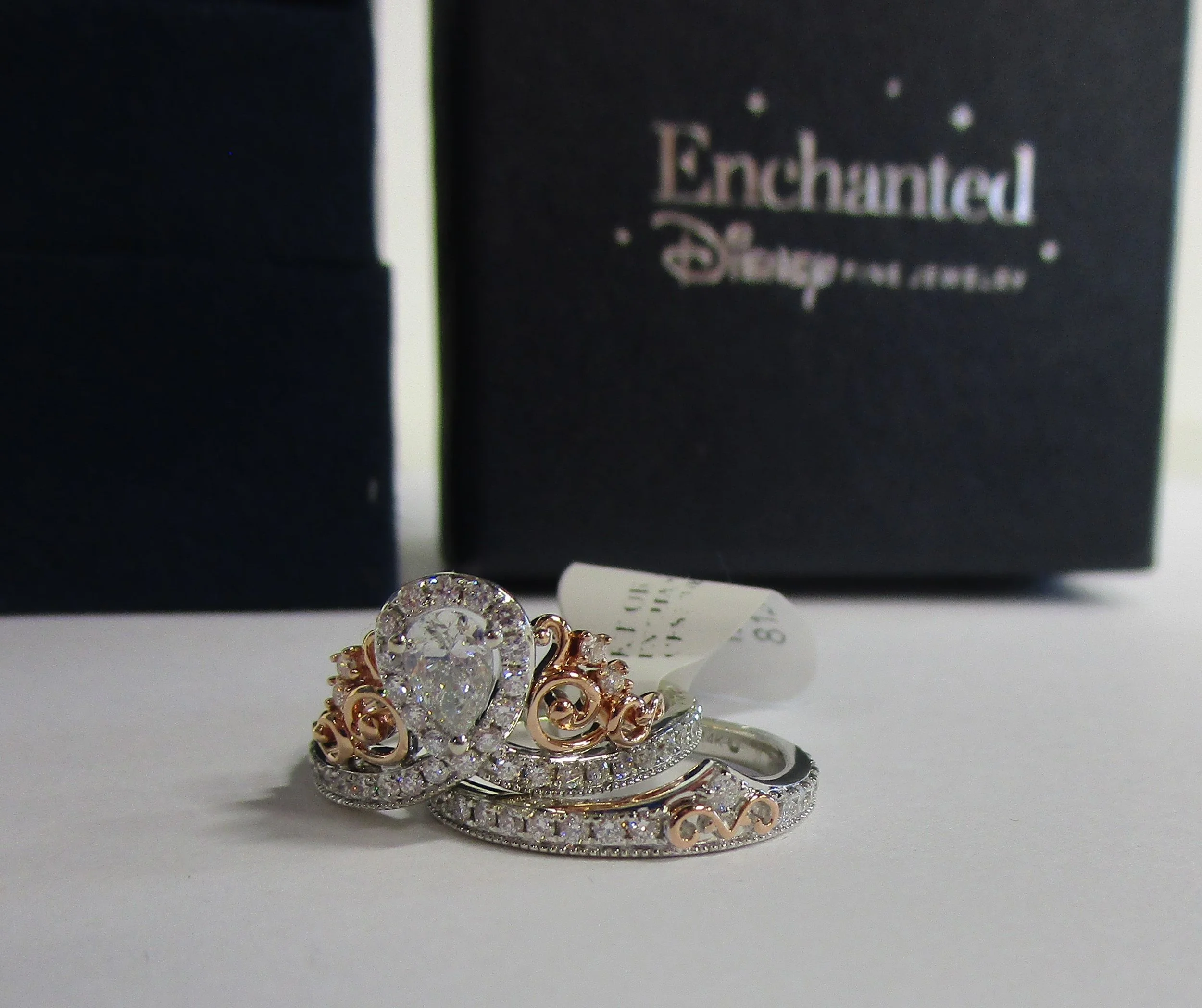 RING-WEDDING SET-2 14kt White & Rose Gold  SIZE:6 6.1 GR Enchanted Disney Princess 7/8cttw Frame Tiara Wedding Set.