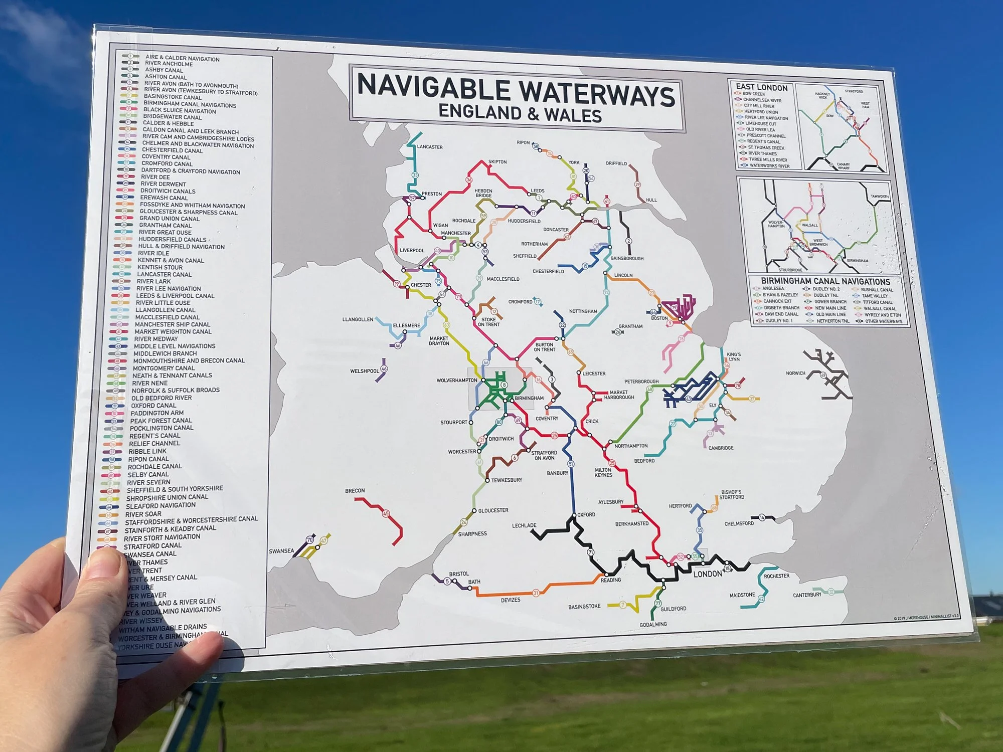 Navigable Waterways Colour in Map A3 — MINIMAL LIST