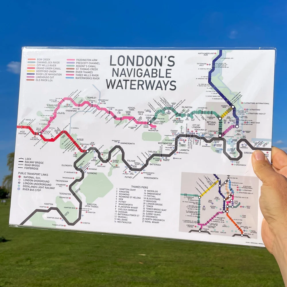 Detailed London Waterways Map A3 — MINIMAL LIST