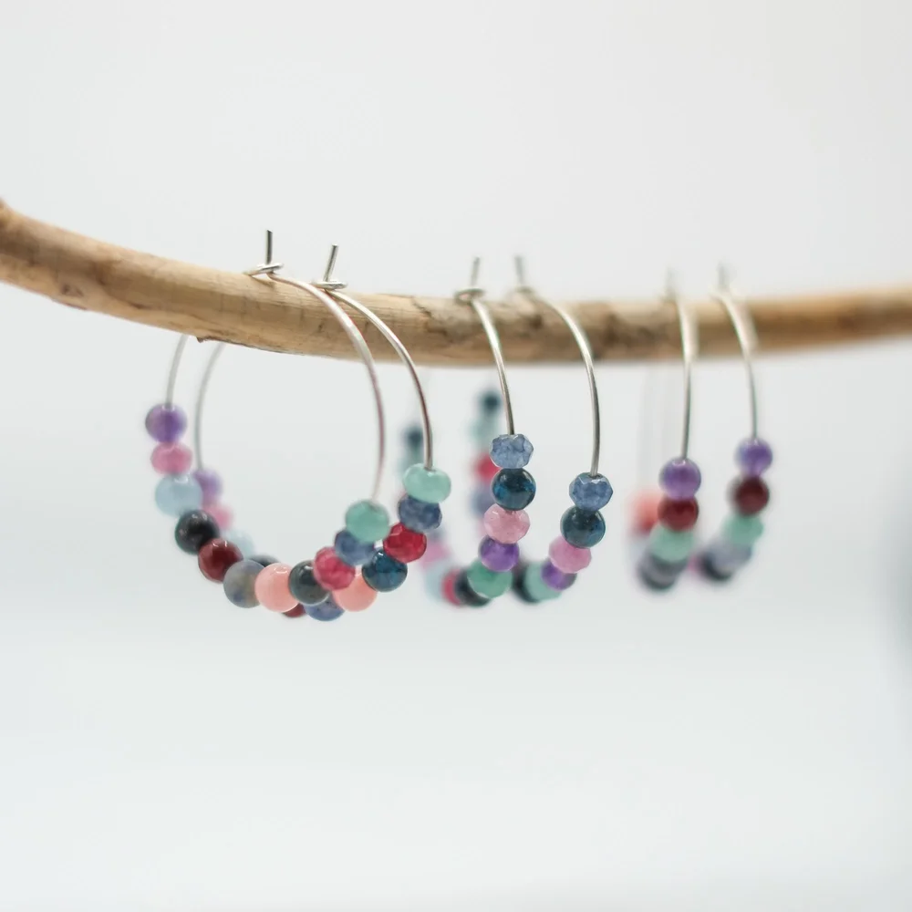 Handmade Sterling Silver Gemstone Bead Hoop Earrings — MINIMAL LIST