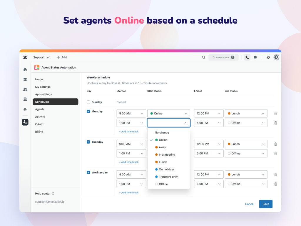 Agent Status Automation Schedule Editor