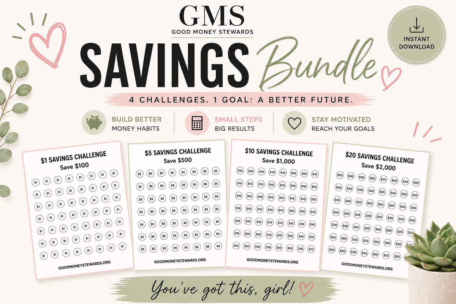$1, $5, $10, $20 Savings Challenge Bundle (Printable PDF)