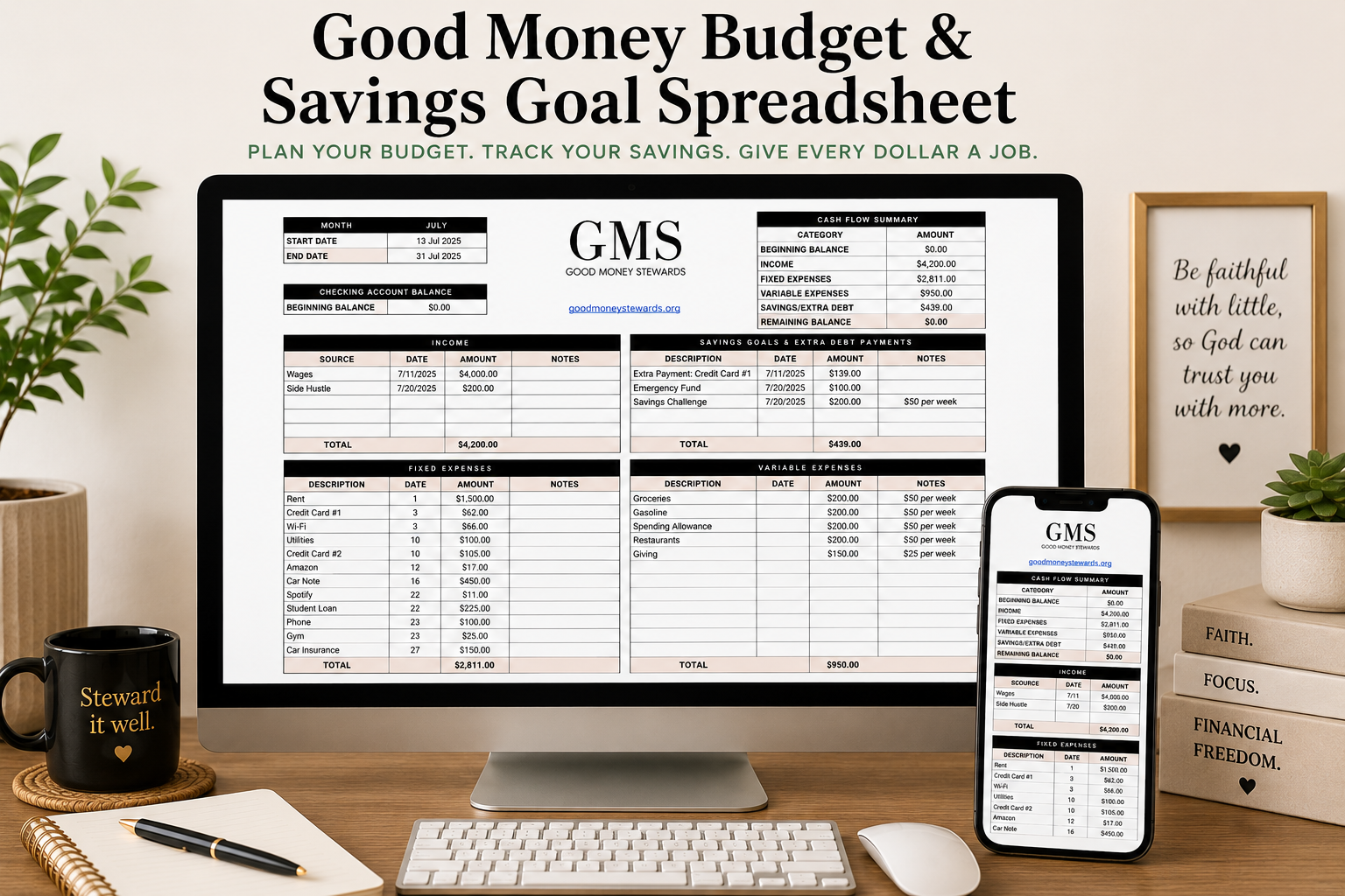 Good Money Budget & Savings Goal Spreadsheet