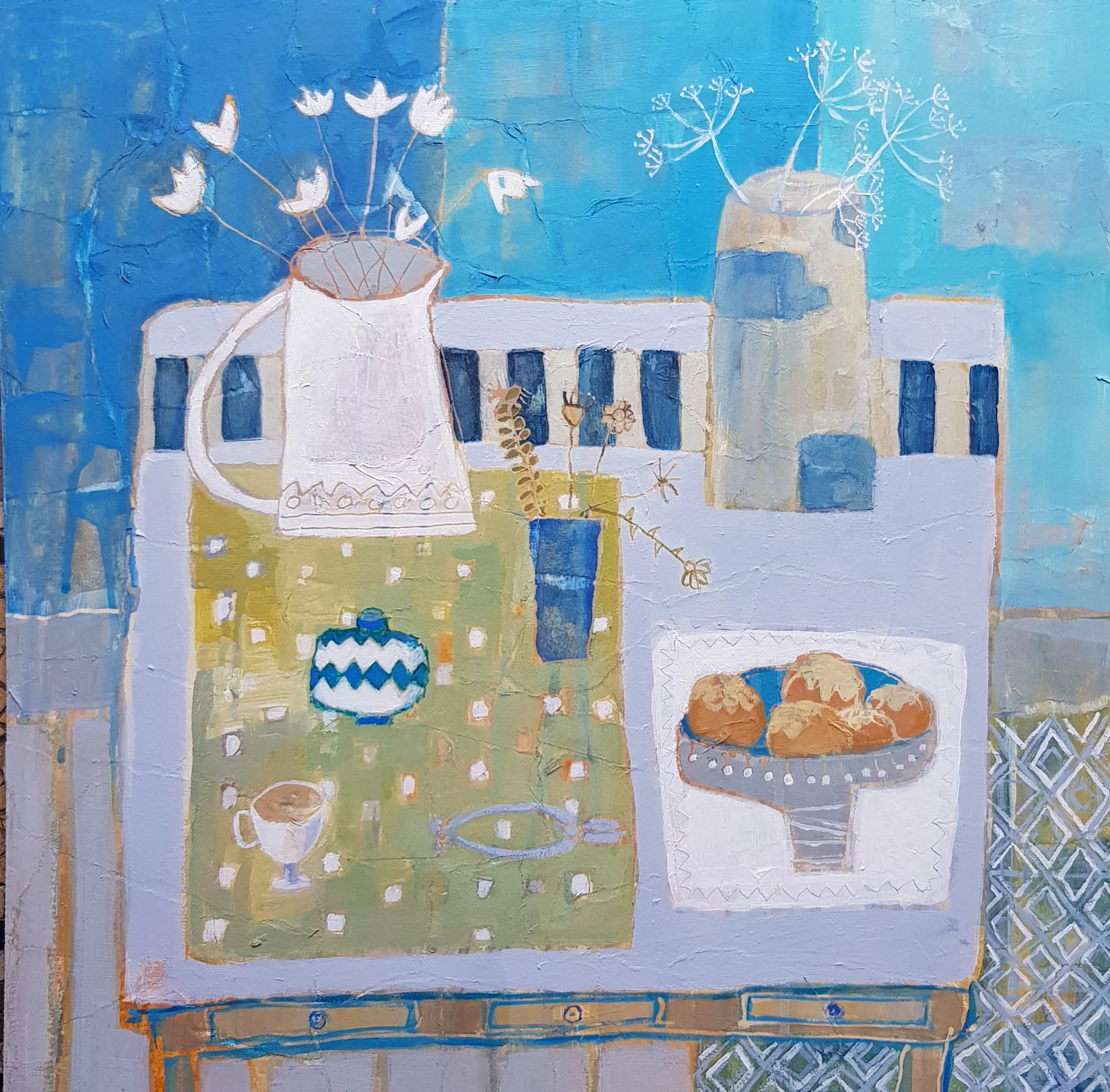 White Jug and Persimmons
50 50cm (acrylic on board)