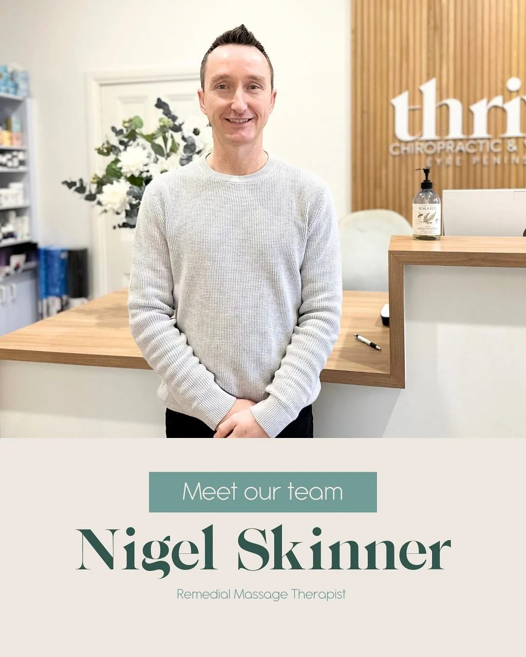 🔥 New face, big skills &amp; a dash of fire poi &mdash; meet Nigel! 🌟

Nigel&rsquo;s our newest Thrive team member and he&rsquo;s here to help you find balance, reduce pain, and move better &mdash; not just fold massage towels (phew!). 💪🌿

When h