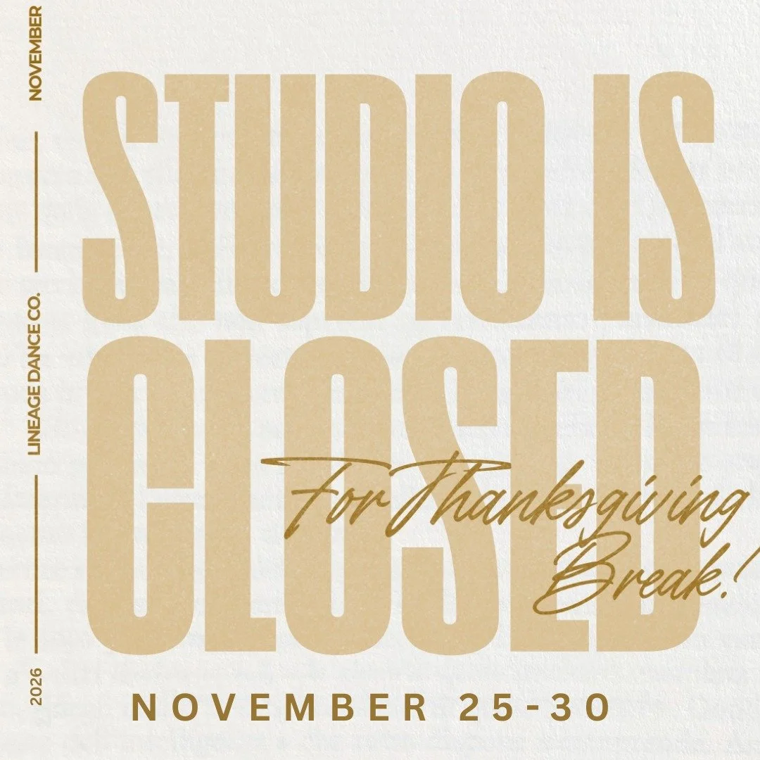 Thanksgiving Break at Lineage 🦃
We will be closed November 25&ndash;30 with no classes.
Enjoy the holiday with your families... we are so grateful for our Lineage Family!
We will see you back in the studio on December 1 🤍