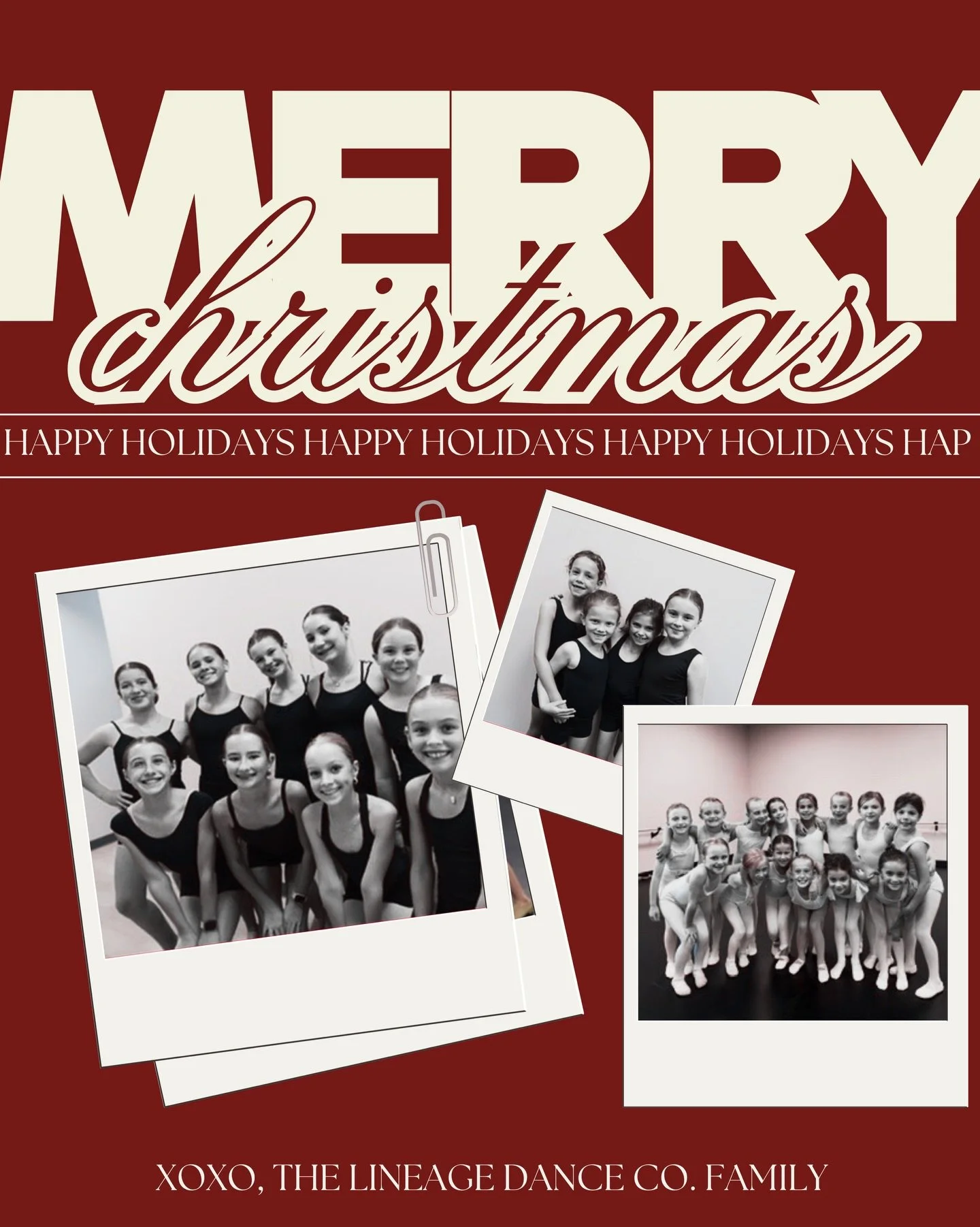 Merry Christmas and Happy Holidays from our Lineage Dance Co. Family 🎄✨

We are so grateful for our dancers, families, and staff who make this community so special. Wishing you a season filled with joy, rest, and lots of happy movement. We cannot wa