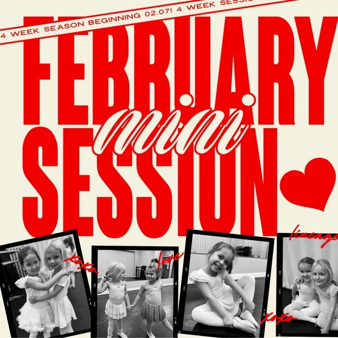 February Mini Session registration is open 🤍
A perfect way to try Lineage or add an extra Saturday class.

✨ Combo classes for ages 3&ndash;5
✨ Dance Mix classes for grades 1&ndash;4
✨ Short, flexible session (4 Weeks: February 7, 14, 21 and 28)
✨ F