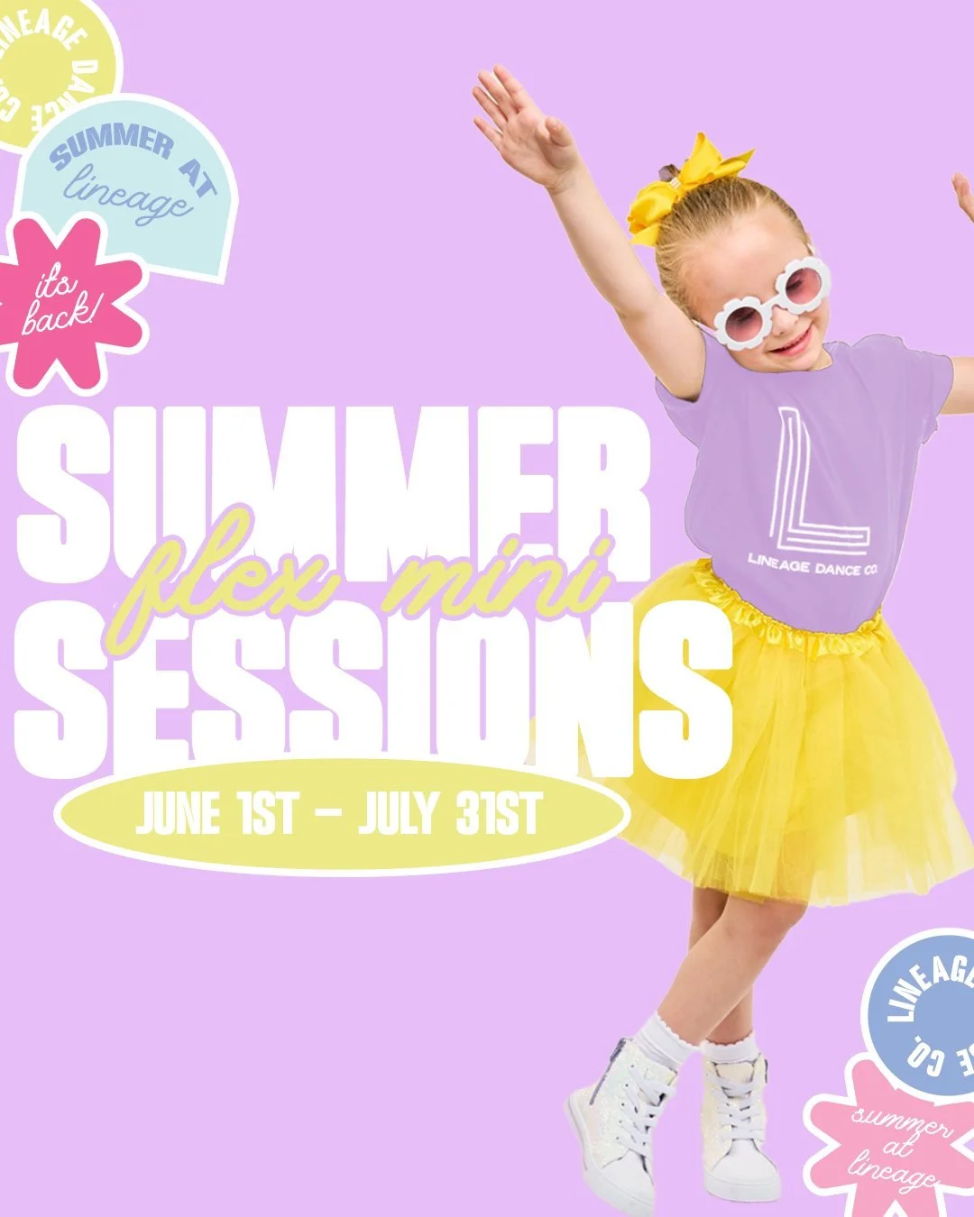 Summer movement made easy ☀️

Summer Flex Class Mini Sessions keep kids dancing without locking you into a full summer commitment. Options available in 4, 6 or 8 week increments. 

Perfect for busy families, travel weeks, and still getting those wigg