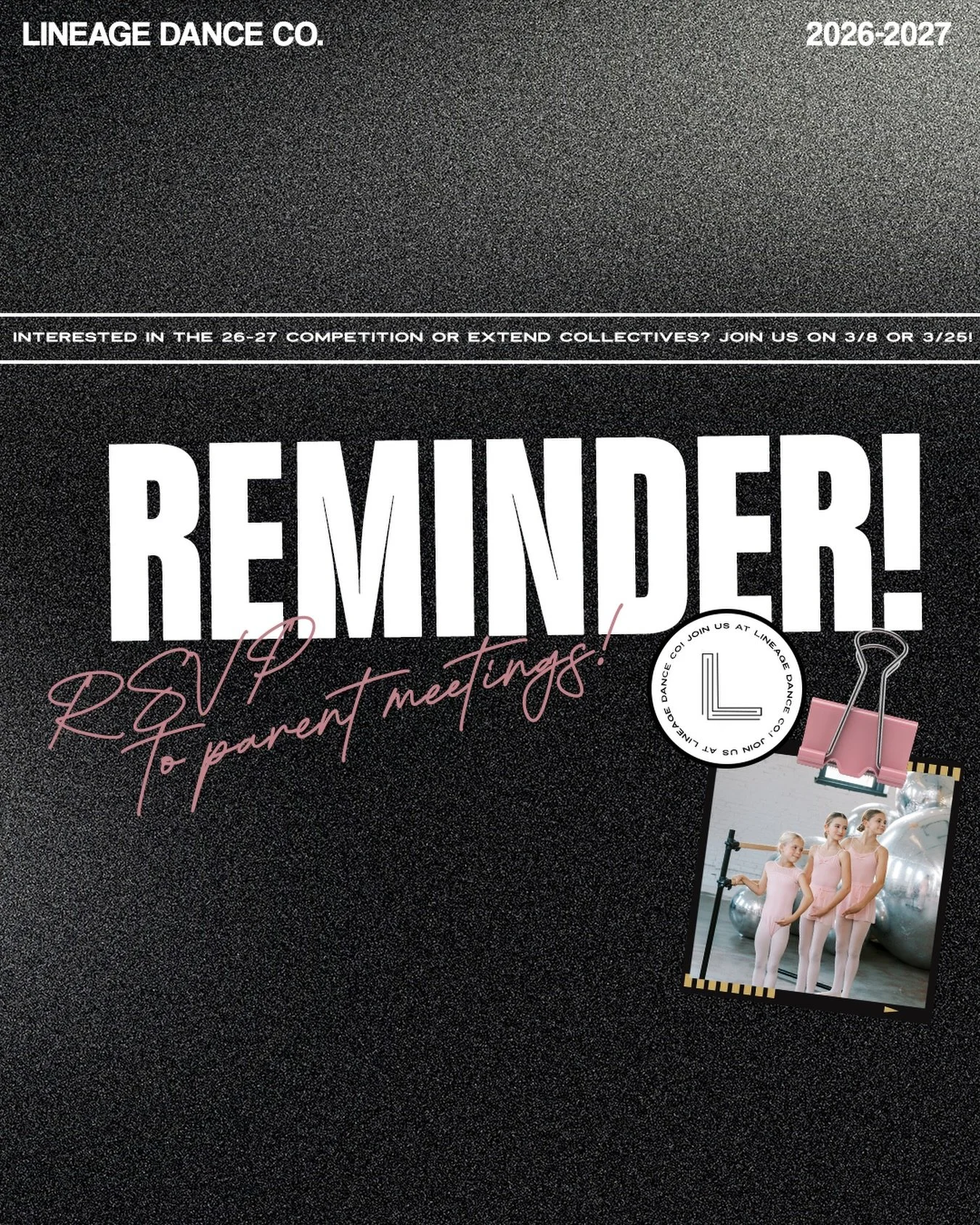 REMINDER: We&rsquo;ve got two mandatory parent meeting options for families interested in auditioning for Extend or Competition Collective, and we&rsquo;d love to see you there.

Come learn more about our competition philosophy, what sets each progra