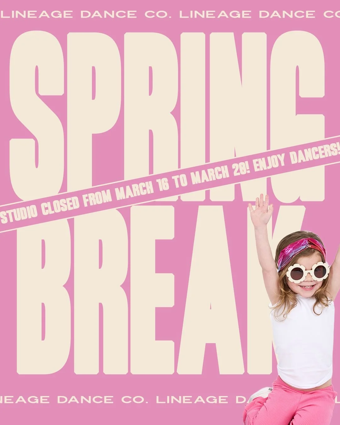 SPRING BREAK MODE 🤍✨

Quick reminder that the studio will be closed March 16&ndash;March 20, and there will be no classes during this time. We hope everyone enjoys a little rest and reset.

We will see you back in the studio when classes resume Mond