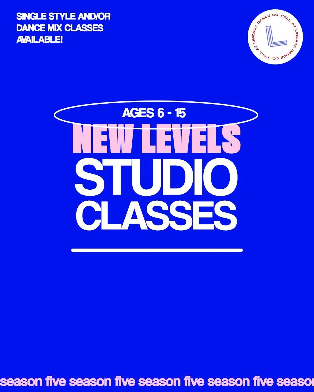 🖤 Build your perfect dance schedule for Season 5 🖤

Our Studio Classes are for dancers in 1st Grade and up! Studio Classes include both Dance Mix and Single Style options, giving dancers the freedom to explore, grow, and train in the styles they lo