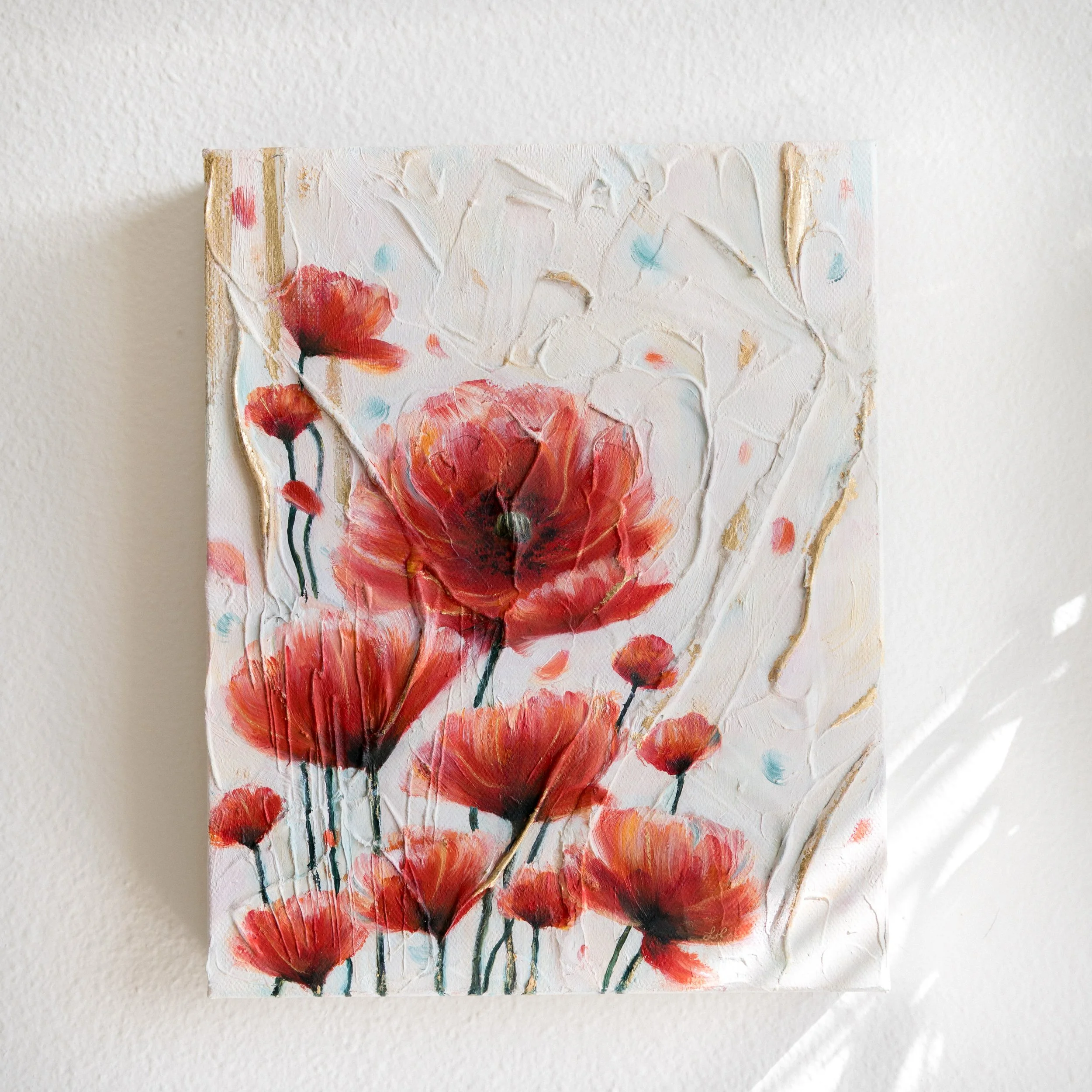 &ldquo;Blooming in Joy&rdquo; 
8&rdquo;x10&rdquo; 
Mixes Media on 100% Cotton Duck Canvas
Signed with Scripture
Hanging Hardware Pre-installed

&ldquo;These things I have spoken to you, that my joy may be in you, and that your joy may be full.&rdquo;