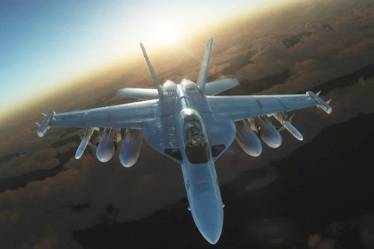  EA-18G Growler equipped with NGJ-MB pods (the middle of three stores mounted under each wing) 