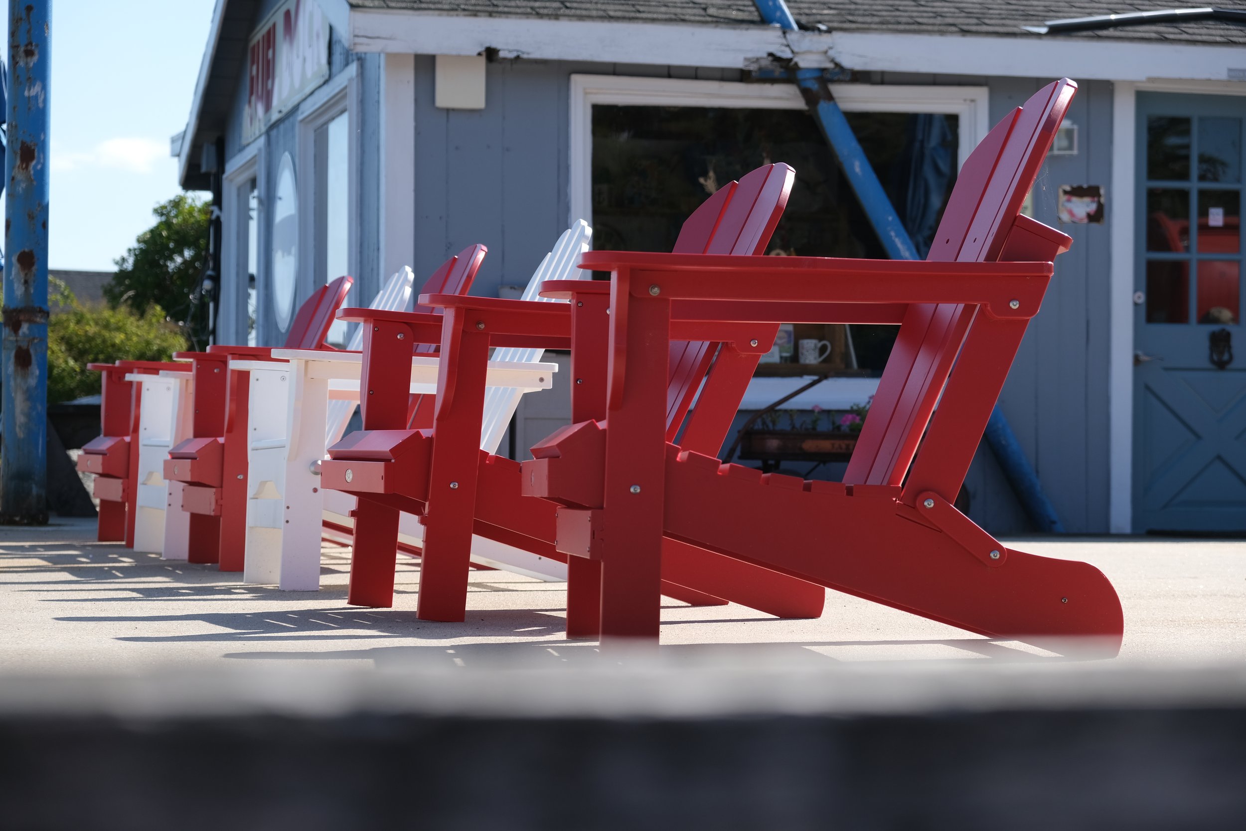   Adirondack chairs provide resting spots to enjoy a meal.  