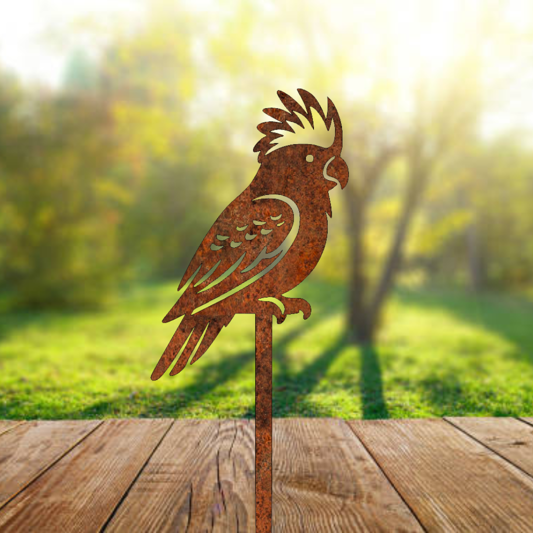 Metal Cockatoo Stake - Rusty Garden Art- Australian Native Bird - Metal Wall Art- Gift for Gardener - Garden Sculpture