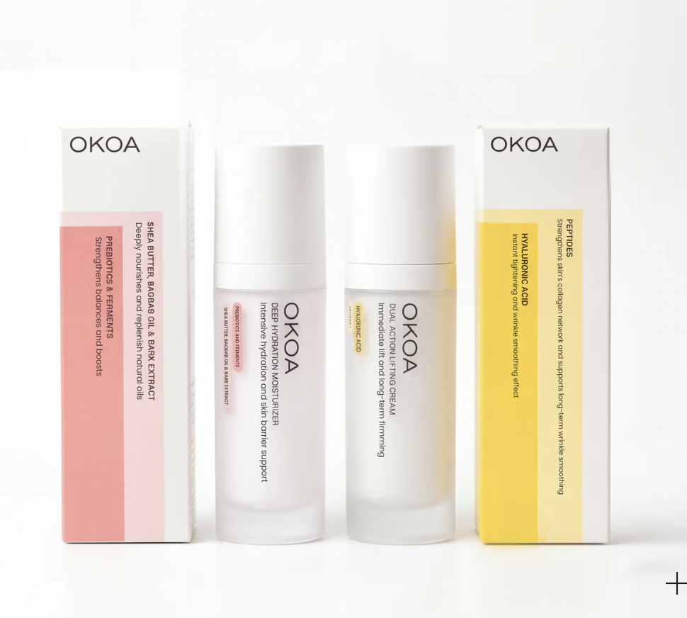 Fertility safe skincare: The OKOA formula is designed with dual benefits - immediate visible results and long-term transformation. We combine clinically tested bioactive peptides with botanical extracts like Aloe Vera and Baobab to deliver results th