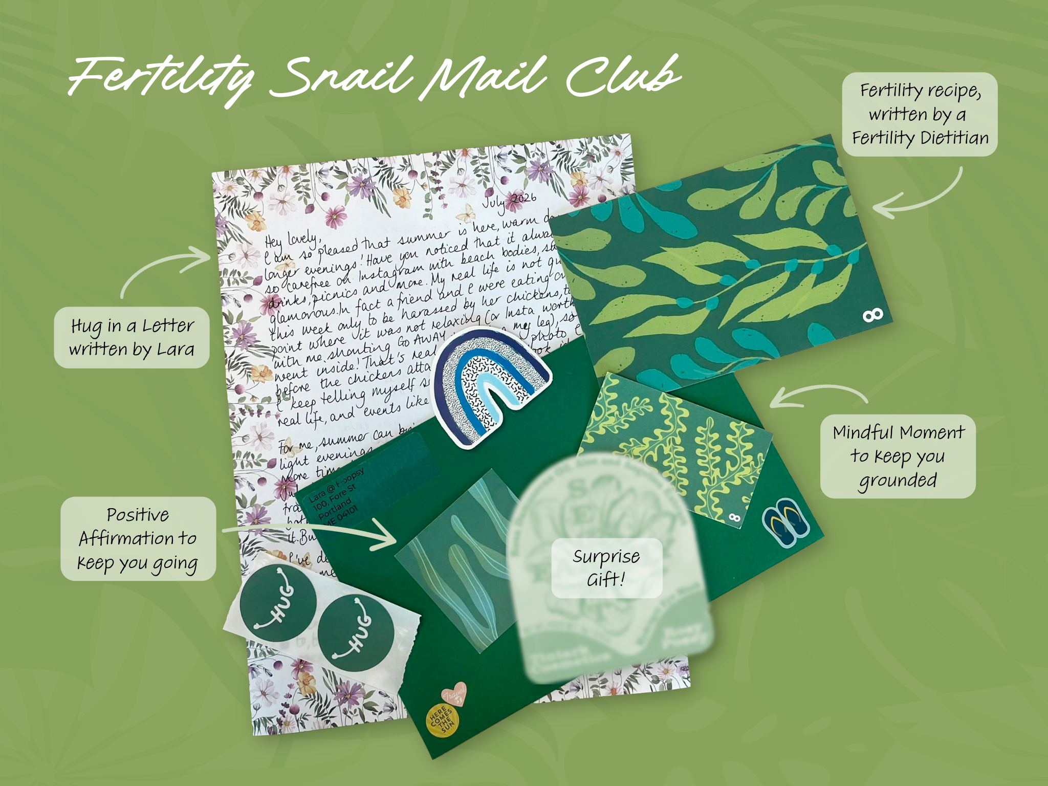 Hoopsy is a monthly Fertility Snail Mail club, basically it is a hug in a letter subscription for women trying to conceive who want something to look forward to each month.

Use code MEG20 for 20% off a 3-6 month subscription