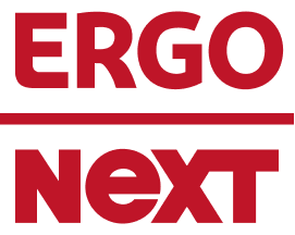 Logo with the words ERGO and NEXT in red text, separated by a horizontal line.